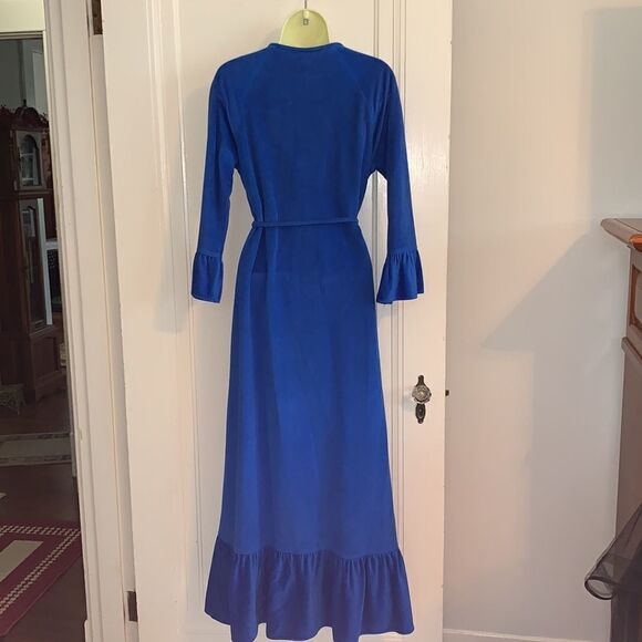 Vtg 60s/70s Lounge Craft royal blue polyester velour zip up robe - Picture 6 of 8